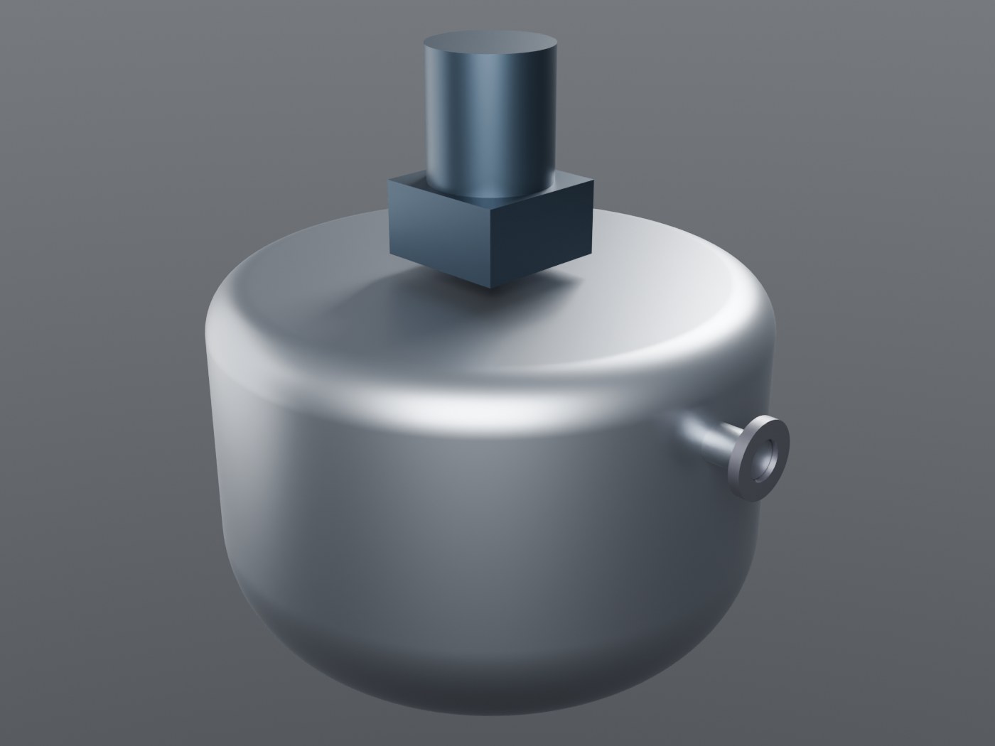 Studio render of a stirred tank built by GEM, showing the agitator, turbine, motor and wall baffles